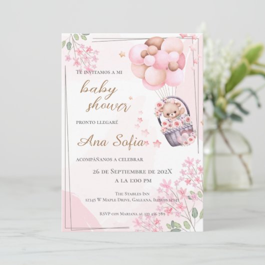 ピンクのクマの赤ちゃんシャワーの招待状 招待状 (スタンド正面)