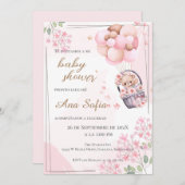 ピンクのクマの赤ちゃんシャワーの招待状 招待状 (正面/裏面)