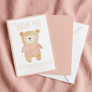 ピンクのクマの赤ちゃんシャワー感謝していかわいいあなた サンキューカード