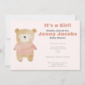 ピンクのクマの赤ちゃんシャワー"それは女の子"招待 招待状 (正面)