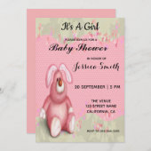 ピンクのクマの赤ちゃんシャワー 招待状 (正面/裏面)