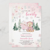 ピンクのクマの赤ちゃんシャワー 招待状 (正面/裏面)