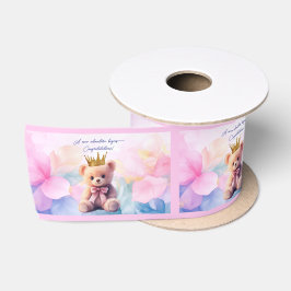 ピンクのクマの金の王冠おめでとうございます! サテンリボン
