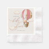 ピンクのクマの風船のベビーシャワーガールペーパー 縁ありカクテルナプキン (正面)