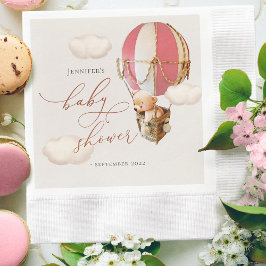 ピンクのクマの風船のベビーシャワーガールペーパー 縁ありカクテルナプキン