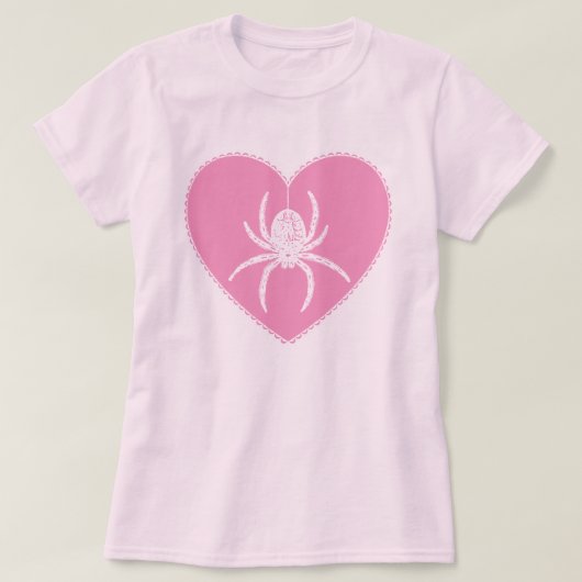 ピンクのクモのハートTシャツ Tシャツ (デザイン正面)
