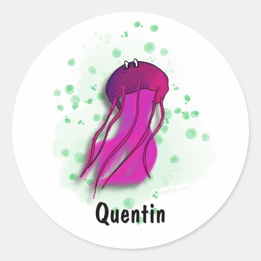 ピンクのクラゲの水色スタイル ラウンドシール (正面)