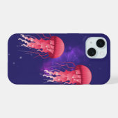 ピンクのクラゲ iPhone 15ケース (裏面横)
