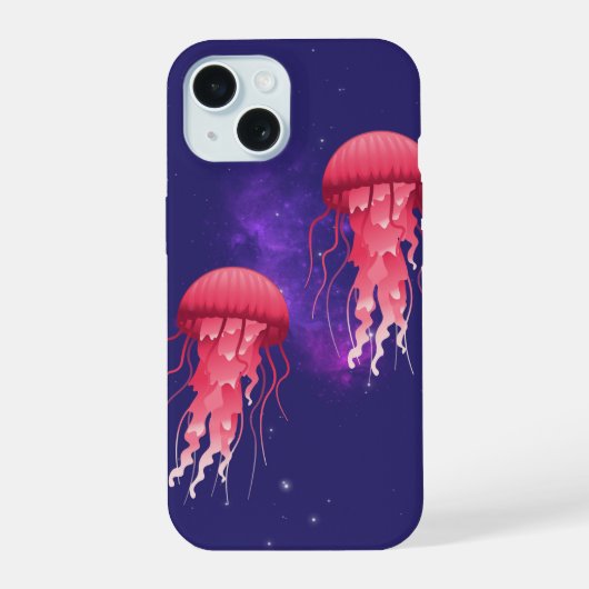 ピンクのクラゲ iPhone 15ケース (裏面)