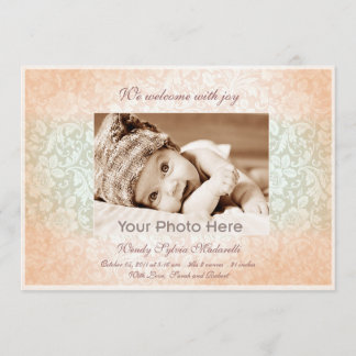 ピンクのクラシックな女の赤ちゃんの誕生の発表 案内状