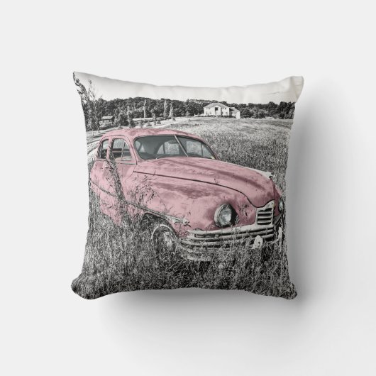 ピンクのクラシックな車 クッション (正面)