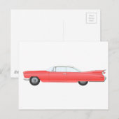 ピンクのクラシックカー ポストカード (正面/裏面)