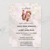 ピンクのクラベリンが愛結婚の花 招待状 (正面/裏面)