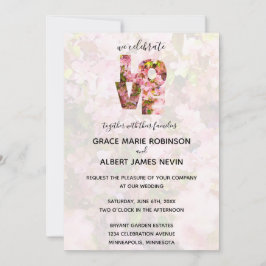 ピンクのクラベリンが愛結婚の花 招待状