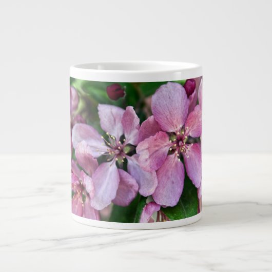 ピンクのクラベリンの花 ジャンボコーヒーマグカップ (正面)