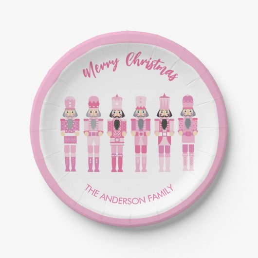 ピンクのクリスマスくるみ割り ペーパープレート (正面)
