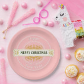 ピンクのクリスマスと新年の紙皿 ペーパープレート (パーティー)