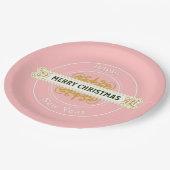 ピンクのクリスマスと新年の紙皿 ペーパープレート (アングル)