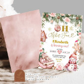 ピンクのクリスマスなんて楽しいこと Floral 初めての誕生日 招待状
