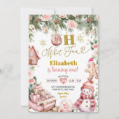 ピンクのクリスマスなんて楽しいこと Floral 初めての誕生日 招待状 (正面)