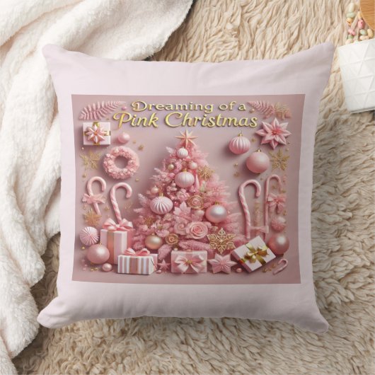 ピンクのクリスマスに夢を クッション (ブランケット)