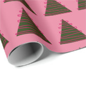 ピンクのクリスマスに抽象芸術の緑の木 ラッピングペーパー (ロールコーナー)