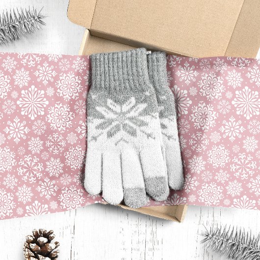 ピンクのクリスマスに舞う白い雪の結晶 薄葉紙