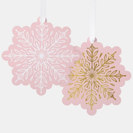 ピンクのクリスマスに複雑な雪 オーナメントカード (正面/裏面)