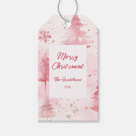 ピンクのクリスマスのモミの木 ギフトタグ