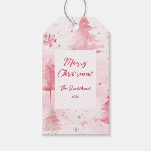 ピンクのクリスマスのモミの木 ギフトタグ (正面)