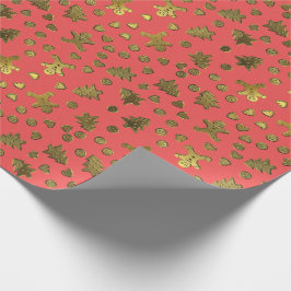 ピンクのクリスマスの包装紙の金ゴールドのショウガのパン ラッピングペーパー
