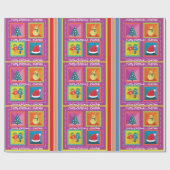 ピンクのクリスマスの名前と挨拶 ラッピングペーパー (フラット)