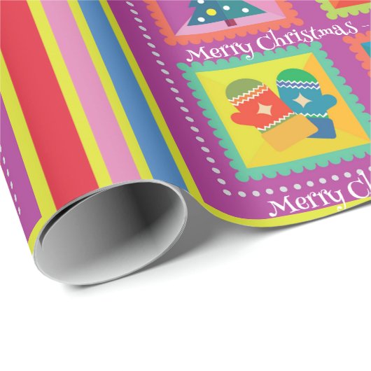 ピンクのクリスマスの名前と挨拶 ラッピングペーパー (ロールコーナー)