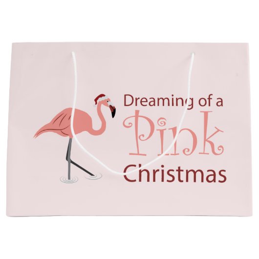 ピンクのクリスマスの夢 – 大きな抱き枕 ラージペーパーバッグ (正面)