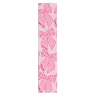 ピンクのクリスマスの弓 ショートテーブルランナー