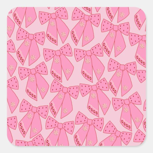 ピンクのクリスマスの弓 スクエアシール (正面)