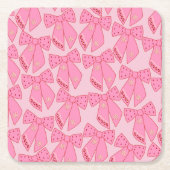 ピンクのクリスマスの弓 スクエアペーパーコースター (正面)