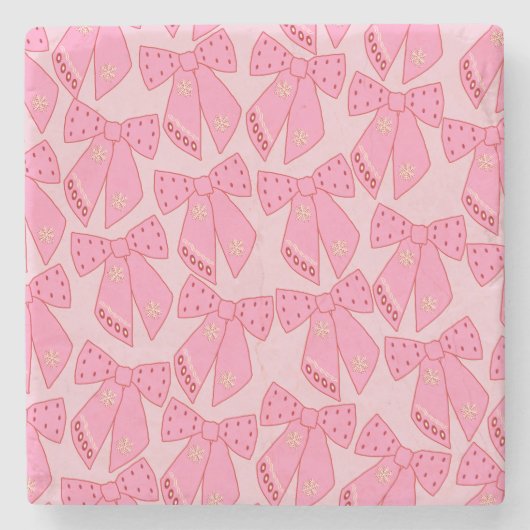 ピンクのクリスマスの弓 ストーンコースター (正面)