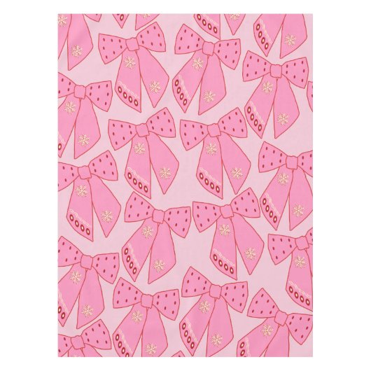 ピンクのクリスマスの弓 テーブルクロス (正面)