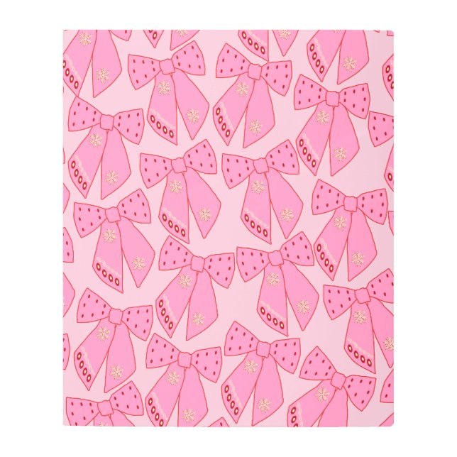 ピンクのクリスマスの弓 メタルプリント (正面)