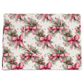 ピンクのクリスマスの弓 ラージペーパーバッグ (正面)