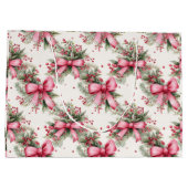 ピンクのクリスマスの弓 ラージペーパーバッグ (裏面)