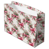 ピンクのクリスマスの弓 ラージペーパーバッグ (裏面アングル)