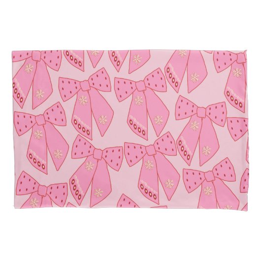 ピンクのクリスマスの弓 枕カバー (正面)