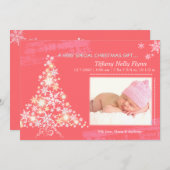 ピンクのクリスマスの新生児の女の子の写真の発表 シーズンカード (正面/裏面)