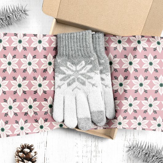 ピンクのクリスマスの白いポインセチア 薄葉紙