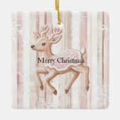 ピンクのクリスマスの雪の結晶のトナカイ セラミックオーナメント (正面)
