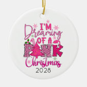 ピンクのクリスマスを夢見ている セラミックオーナメント (正面)