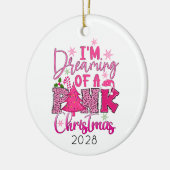 ピンクのクリスマスを夢見ている セラミックオーナメント (左)