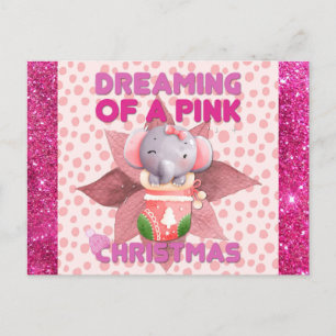 ピンクのクリスマスを夢見るベビーガールゾウ ポストカード
